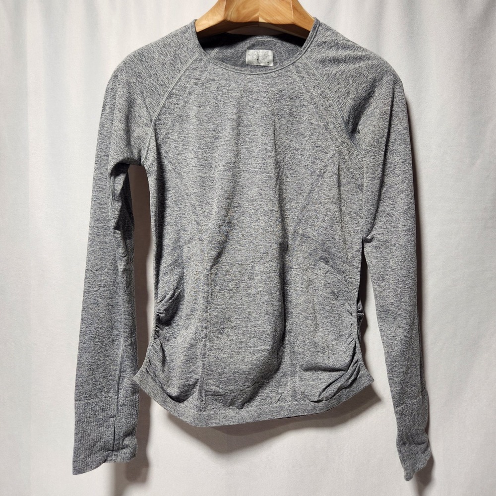 Athleta Speed Light Ruched Long Sleeve Top Gray Heather Space Dye Thumbholes M